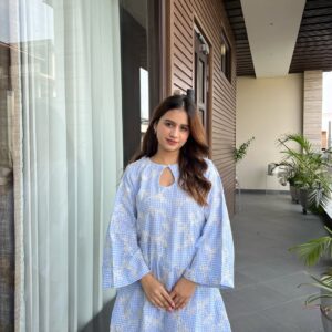 A shade that soothes. A silhouette that speaks. Our signature blue cord set is here to redefine