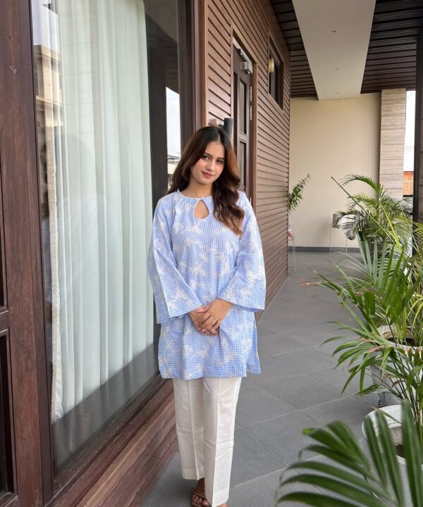 Classic Blue Gingham Embroidered Co-ord Set