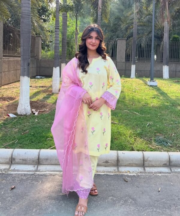 Yellow Floral Embroidered Suit Set