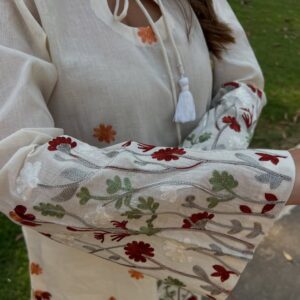 Introducing our mulmul cotton co-ord set perfect for summers. It features intricate embroidery a (2)