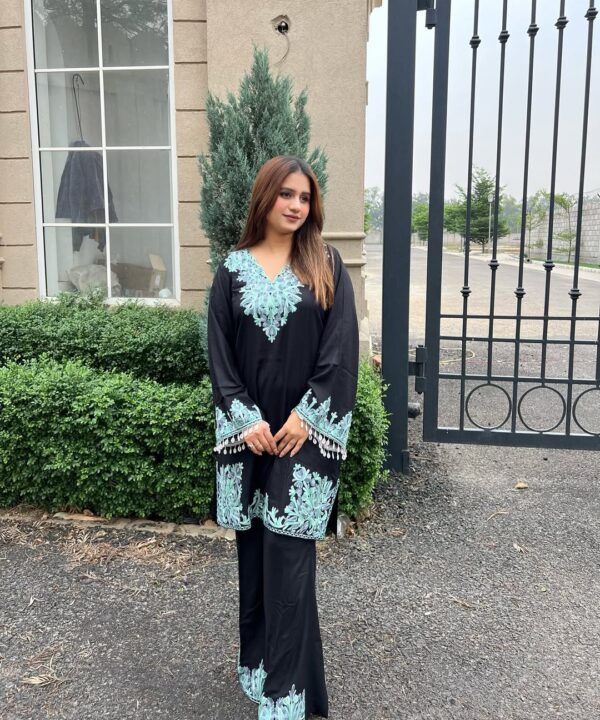 Black Aari Embroidered Co-ord Set With Flared Pants