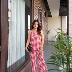 Bold Red Halter Neck Co-ord Set - XS