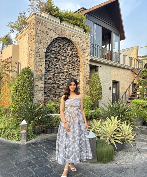 Blossom Gingham Strapless Maxi Dress